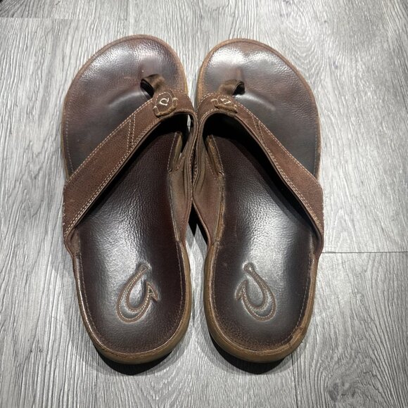Olukai Nui Flip Flop Sandals Mens Size 14 Shoes Brown Leather Beach main image 4